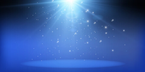 Poster - The scene is lit by a searchlight. Brilliant shimmering lights. Magical miracle shiny spot. Glitter stars background. Vector illustration