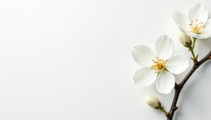 Wall Mural - Delicate white blossoms against pure white backdrop, pastel, background
