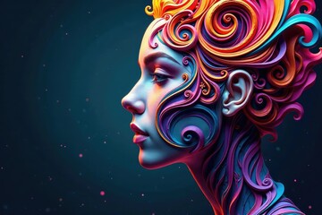 Wall Mural - Intricate swirls creating a stylized facial profile , creative, black and white