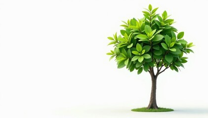 Wall Mural - Small tree, slender trunk, fresh green foliage, pure white backdrop , white background, picture