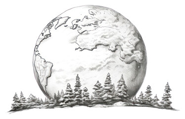Wall Mural - png a cartoon pencil drawing of earth outdoors nature sketch.