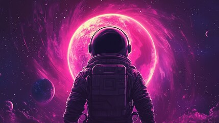Wall Mural - astronaut exploring vibrant cosmic landscape outer space digital art nebula sci-fi concept