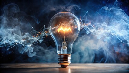 Poster - Smoke-Filled Light Bulb with Graphs Representing Innovation and Ideas