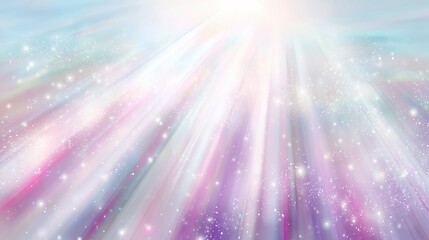 Aufkleber - Abstract pastel light background with glowing sun rays, bokeh effects and shiny stars on soft blue sky. Ethereal holographic texture with sparkling glitter and dreamy lavender, pink, purple gradients 