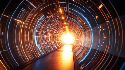 Wall Mural - Futuristic Digital Tunnel with Bright Light at the End of Pathway
