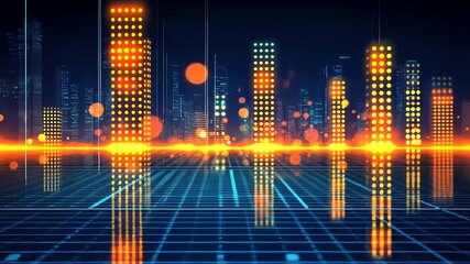 Wall Mural - Futuristic Digital Landscape with Colorful Light Patterns and Design