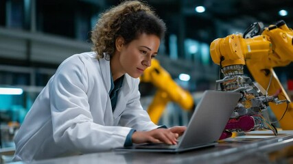 Wall Mural - biotechnology engineer programming robotics in a high-tech factory