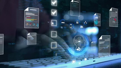Wall Mural - ai futuristic document management concept, check electronic documents on digital documents on virtua