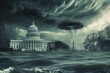 © YouraPechkin - UFO hovers above the Capitol building amid ominous stormy skies and high water