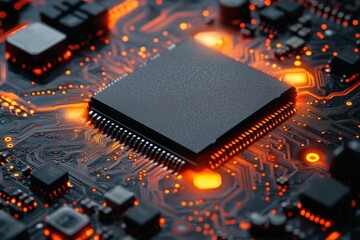 Fototapete - Microchip and Circuitry