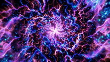 Wall Mural - a mesmerizing video concept of swirling neon blue and purple energy patterns, captured from a top-do
