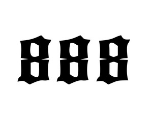 Wall Mural - vector isolated 888 angel number gothic font stencil shape contour colorless black and white outline