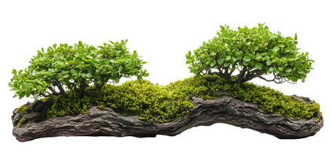 moss-covered tree branch isolated on transparent background