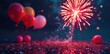 © OneWayPhoto - Firework display on the ground with confetti and balloons in vibrant colors, party, joyous