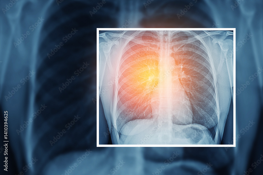 Highlighted Chest X-Ray Showing Inflammation or Lung Infection Stock ...