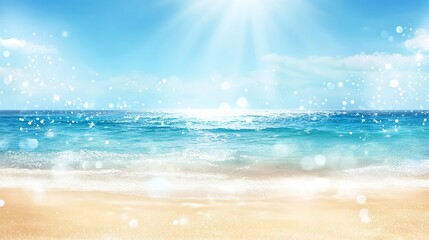 Wall Mural - serene tropical beach landscape with soft golden sand, turquoise ocean waves, and dreamy sunlight cr