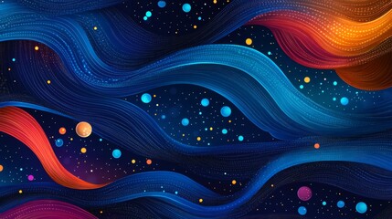 Wall Mural - colorful particles flowing and forming abstract waves in digital space