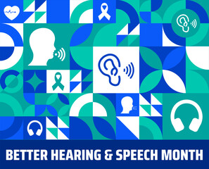 Wall Mural - better hearing and speech month geometric shape pattern background banner or poster design template.