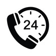 © Ogedoy - 24 Hour Support Phone Symbol with Black Handset and Clock Icon