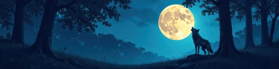 moonlit forest with a lone wolf howling at the full moon , full moon, animals