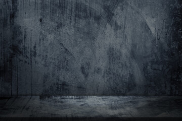 Aufkleber - Dark Blue Background Studio with Gradient White Light on Podium stage for Product Display Present,Blue Backdrop Concrete wall texture with abstract sun light on floor cement in Navy blue tone colour.