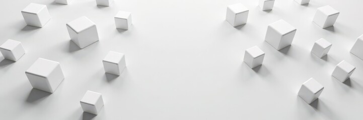 White cube blocks scattered on a plain surface with space for objects , shape, geometric
