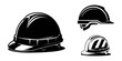 © Parboti - Safety helmet icons in outline and stroke versions, Safety helmet silhouette, construction helmet black simple vector, Construction Safety Helmet Silhouette Icon for Industrial Use, Construction.