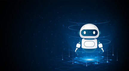 Leinwandbilder - Artificial intelligence robot. Modern technology. Intelligent assistant robot of the future world. Chatbot mascot on a blue background.	
