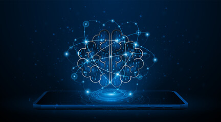 Leinwandbilder - Electronic neural network or artificial intelligence circuit board on tablet or smartphone. Digital brain science for future learning. Modern technology innovation concept background.

