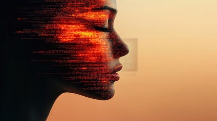 A glowing cyber entity, its face flickering with random binary digits.
