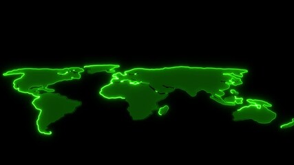 neon glowing cyan world map icon animation in black background . neon world map digital world concep