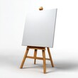 © amena - A blank white canvas on a wooden easel against a white backdrop isoleted on white background