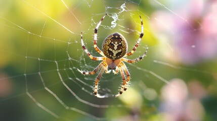 Ornate spider with intricate patterns on a delicate web.