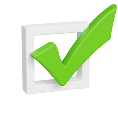Aufkleber - Green voting tick in a box. Checkbox. Democratic elections, referendum. The right to choose, change of power. Checklist for verification and self-discipline. Necessary quality criteria approval symbol
