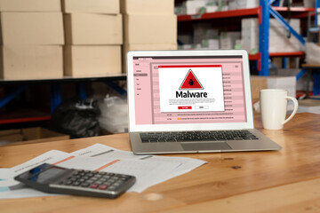 Wall Mural - cyber attacking concept. malware alert showing on computer screen display scam and threat detection 