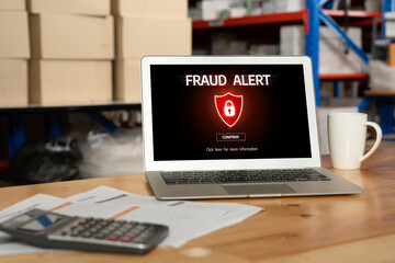 Wall Mural - cyber security software show alert of cyber attack for protection snugly. danger from virus, phishin