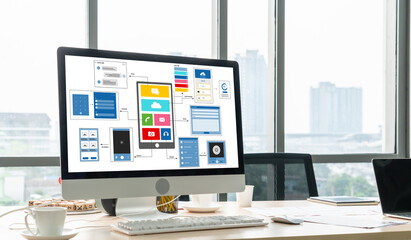UX UI design process for modish mobile application and website . Creative prototype of wireframe for professional app developer .