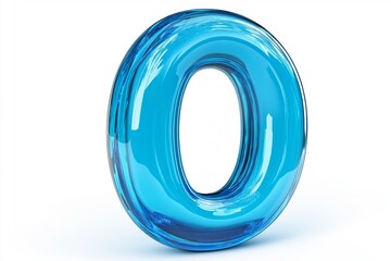 Poster - Blue number zero in transparent glass design with smooth glossy surface symbolizing clean minimalism and futuristic digital style, Generative AI