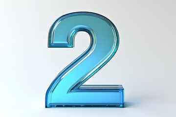 Fototapete - Blue number two made of glass with internal bubbles and clean transparent texture showing icy clarity, smooth form and futuristic numeric style, Generative AI