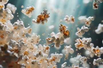 Poster - Popcorn Burst: A delicious explosion of fluffy goodness floating in a dynamic and visually appetizing composition.