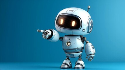 Poster - White robot pointing on blue background