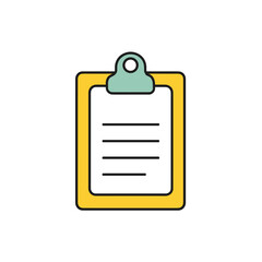 Wall Mural - illustration of a yellow clipboard with a list of four black lines and a green clip at the top