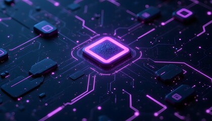 Wall Mural - futuristic technology background with neon circuit patterns