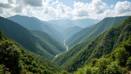 Wall Mural - Thrilling Journey Through Lush Green Mountains and Serene Valleys