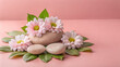 © Designify - Serene Spa Still Life With Pink Daisies Zen Stones And Green Leaves