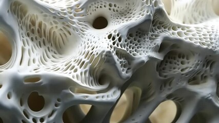 Abstract 3D Printed Sculpture: Intricate White Cellular Structure