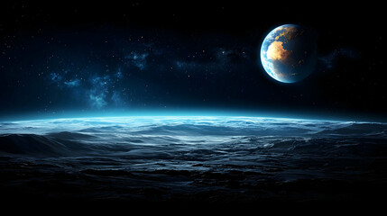 Wall Mural - Pixelated Space Panorama Of An Alien Planet At Night