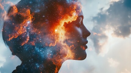 Wall Mural - double exposure of an astronaut combined with galaxies and nebulae, cosmic feel, spacious background