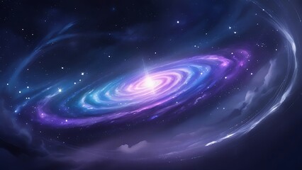 a majestic, swirling galaxy with vibrant shades of blue and purple, set against a dark, starry backg