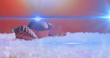 Wall Mural - image of light spots over christmas decorations